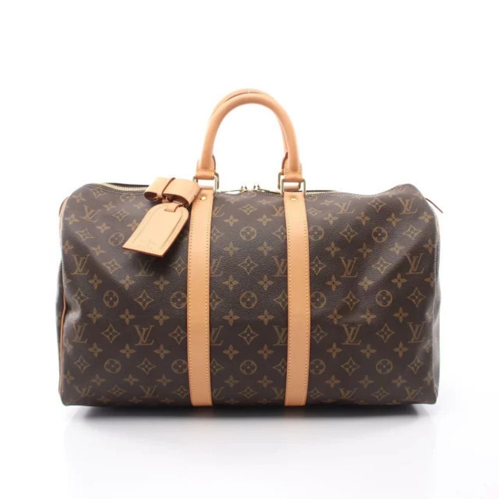 Louis Vuitton Keepall Canvas Leather Monogram Travel Bag Brown